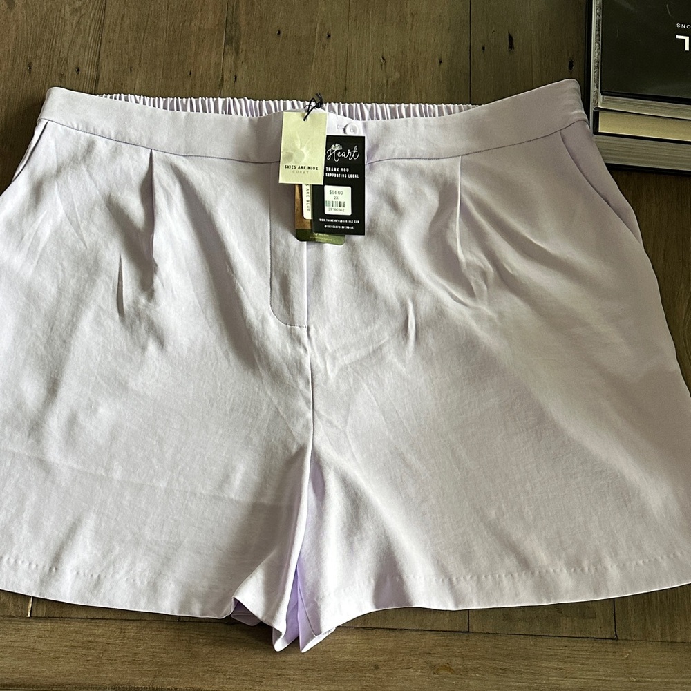 Skies Are Blue Light Purple Pleated Shorts